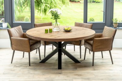 Leamington Round Oak Table With Black Base